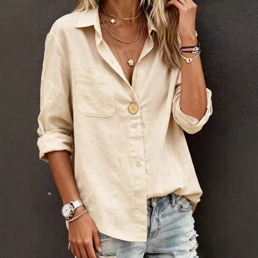 Cardydony Casual Cotton Pocket Long Sleeve Shirt