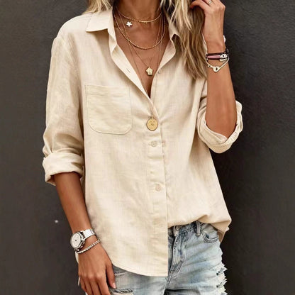 Cardydony Casual Cotton Pocket Long Sleeve Shirt