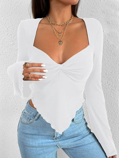 Cardydony Women's Elegant Ruched Long Sleeve Blouse