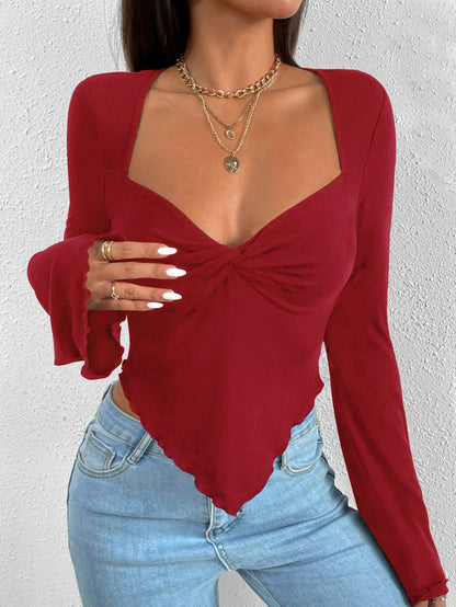 Cardydony Women's Elegant Ruched Long Sleeve Blouse