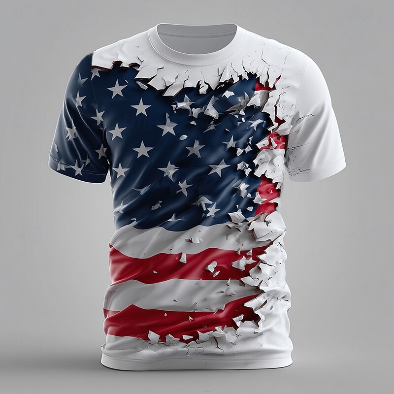 Cardydony Men's Casual America's 250th Anniversary 3d Torn Print T Shirt