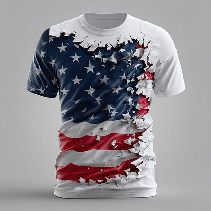 Cardydony Men's Casual America's 250th Anniversary 3d Torn Print T Shirt