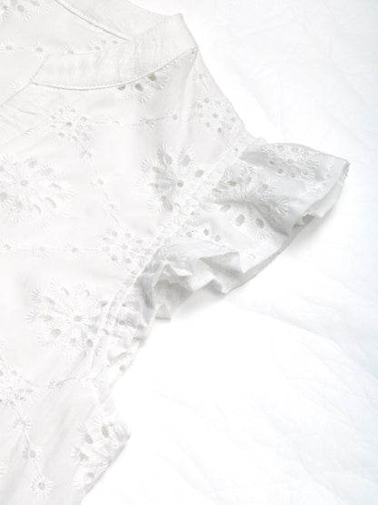 Cardydony Women's Eyelet Ruffle Sleeve Blouse | V-Neck Button Front Top