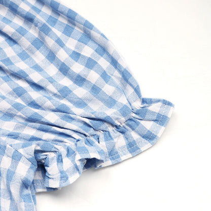 Cardydony Women's Gingham Tie Front Crop Top | Puff Sleeve V-Neck Blouse