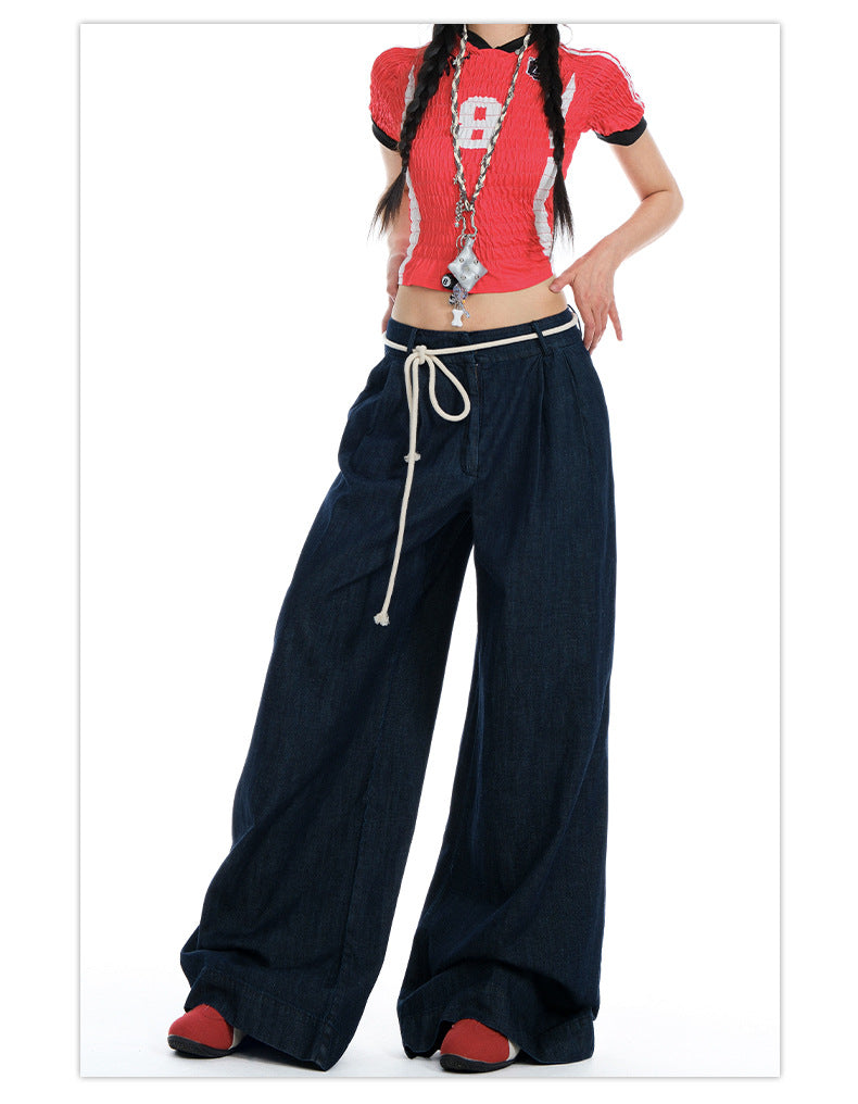 Cardydony Women's Y2K Drawstring Denim Wide Leg Jeans | Streetwear Pants Women Oversized Fit