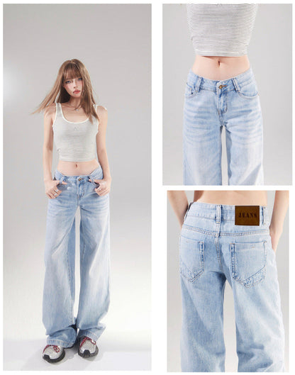 Cardydony Women's Y2K Low Rise Jeans Women | Light Wash Straight Leg Denim Pants Vintage Streetwear
