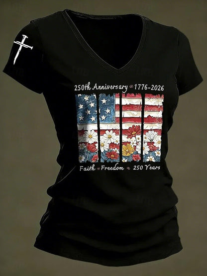 Cardydony Women's Retro American 250th Anniversary Patriotic T Shirt