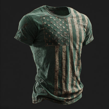 Cardydony Men's Vintage American Flag Pattern Washed T-shirt