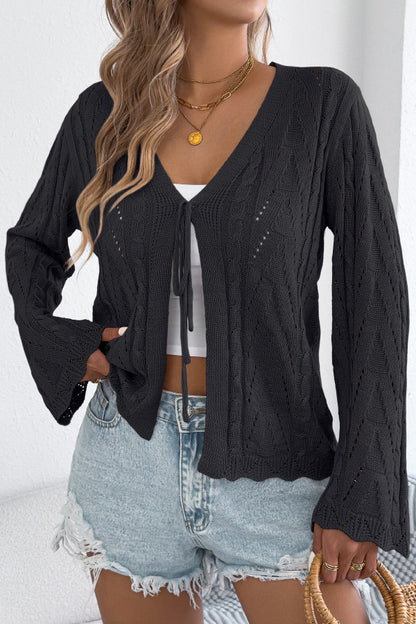 Cardydony Women's Solid Color Loose V-neck Long-sleeved Vacation Knit Cardigan
