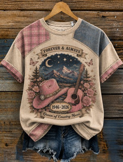 Cardydony Women's Vintage Forever Art Print Short Sleeve Round‑neck T-shirt