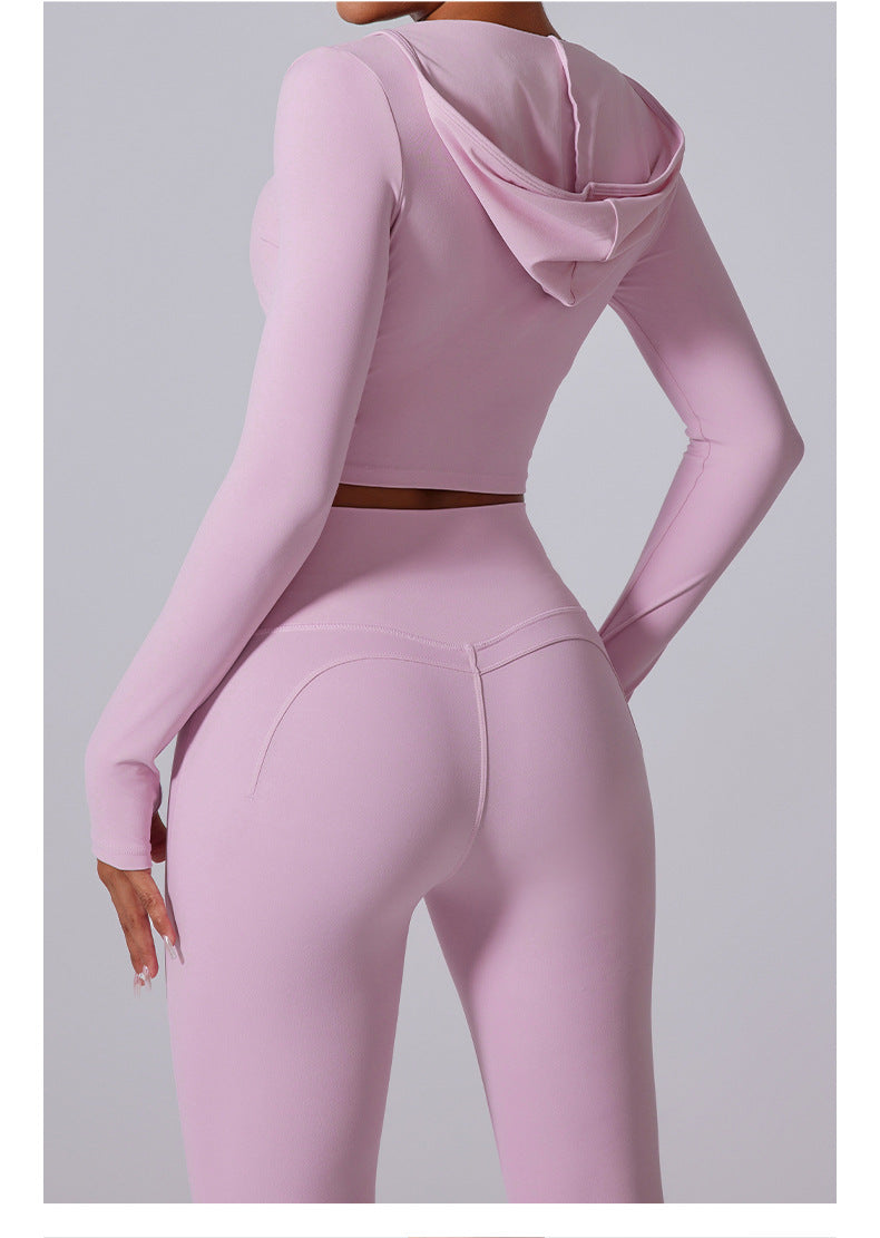 Cardydony Women's Two-Piece Seamless Activewear Set with Long Sleeve Crop Top and High-Waisted Leggings