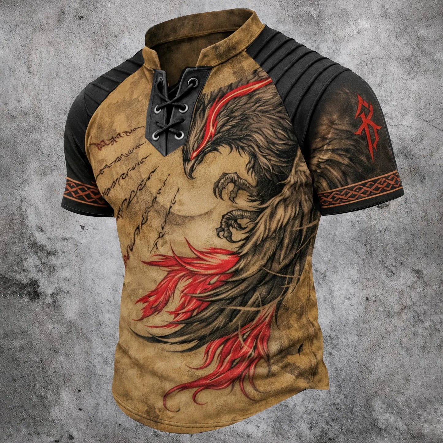 Cardydony Men's Viking Outdoor Printed Color Block Cotton Linen Top