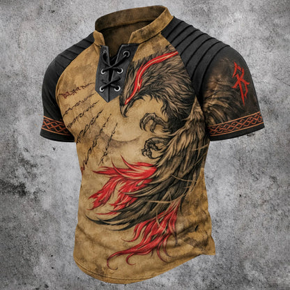 Cardydony Men's Viking Outdoor Printed Color Block Cotton Linen Top