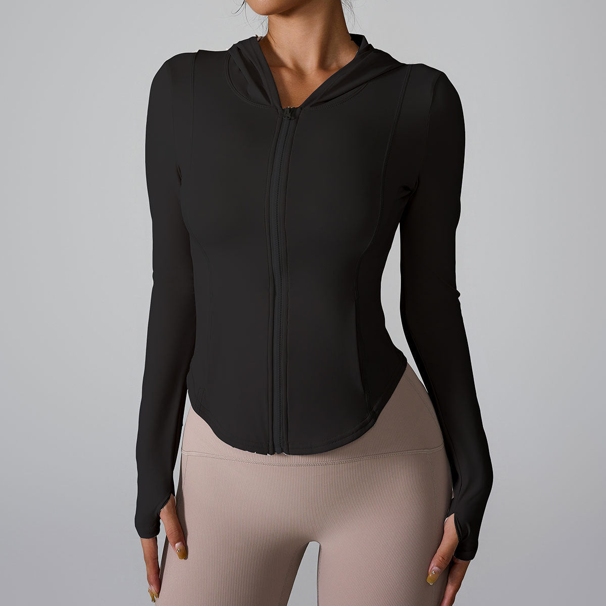 Cardydony Women's Slim-Fit Hooded Sports Jacket with Thumbholes