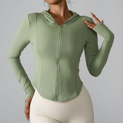 Cardydony Women's Slim-Fit Hooded Sports Jacket with Thumbholes