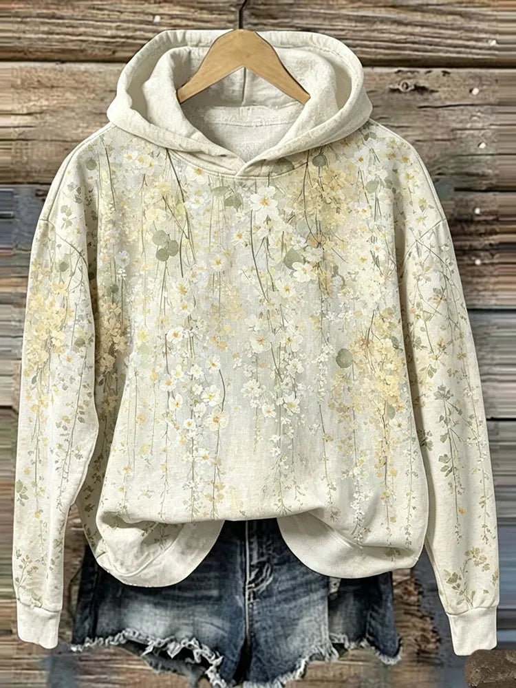 Cardydony Vintage Spring Floral Art Plant-dyed Casual Hoodie