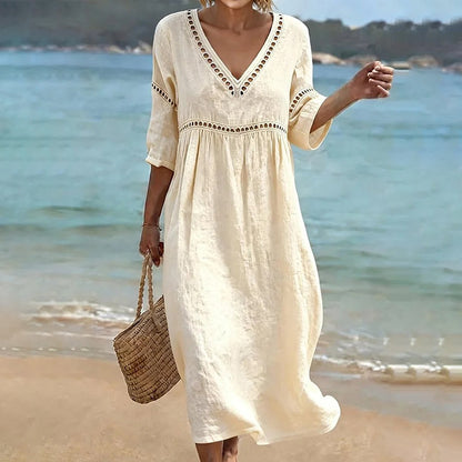 Cardydony Women's Casual Solid Color Cotton Linen Dress
