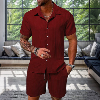 Cardydony Men's Leisure Textured Shirt Set