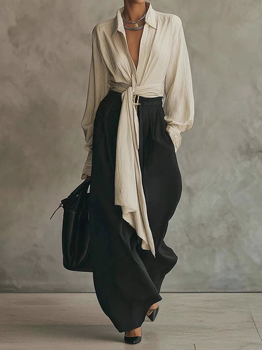 Cardydony Women's Shirt And Drapey Wide-leg Pants Two-piece Set