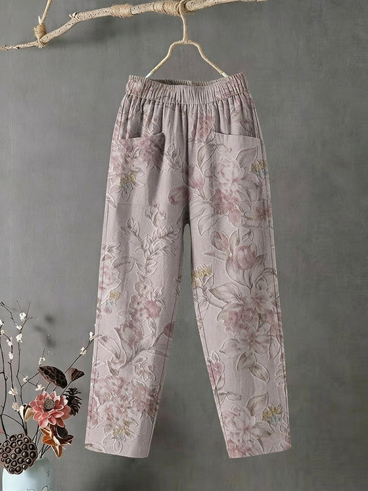 Cardydony Casual Floral Embroidered Comfortable Linen Pants
