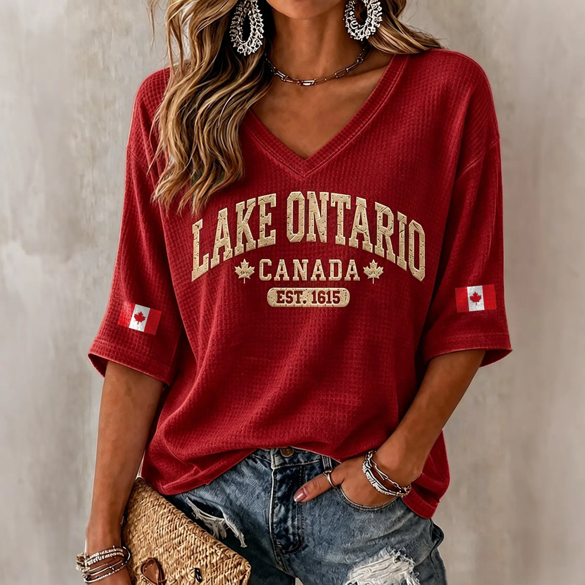 Cardydony Women's Retro 1615 Ontario Printed Mid-sleeve T-shirt