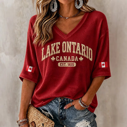 Cardydony Women's Retro 1615 Ontario Printed Mid-sleeve T-shirt