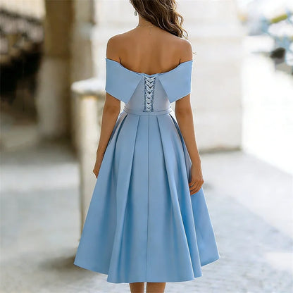 Cardydony Classy Off Shoulderwide Skirted Satin Maxi Dress