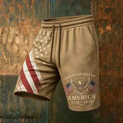 Cardydony Men's Usa Anniversary Flag With Eagle Pattern Casual Mesh Shorts