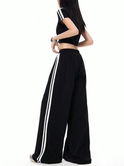 Cardydony Women's Sporty Side-Stripe Wide Leg Track Pants