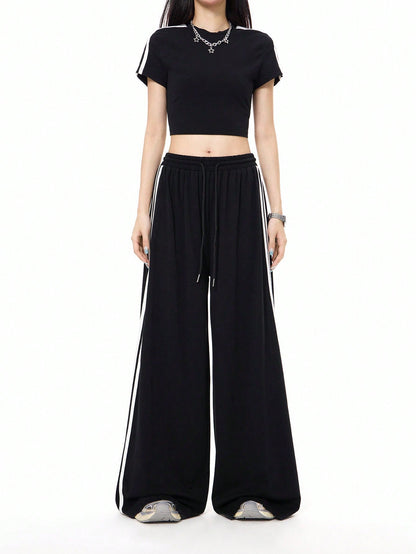 Cardydony Women's Sporty Side-Stripe Wide Leg Track Pants