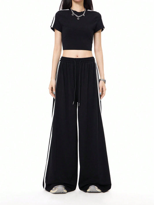 Cardydony Women's Sporty Side-Stripe Wide Leg Track Pants