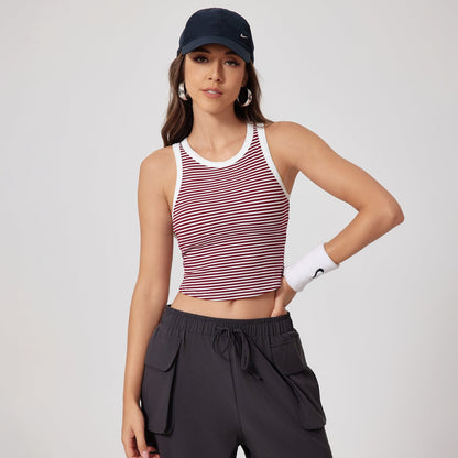 Cardydony Women's Striped Ribbed Sleeveless Crop Tank Top