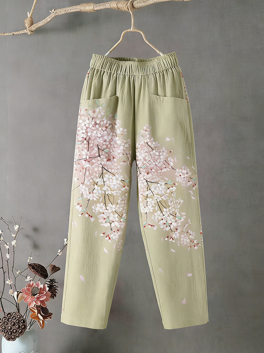 Cardydony Casual Floral Embroidered Comfortable Linen Pants