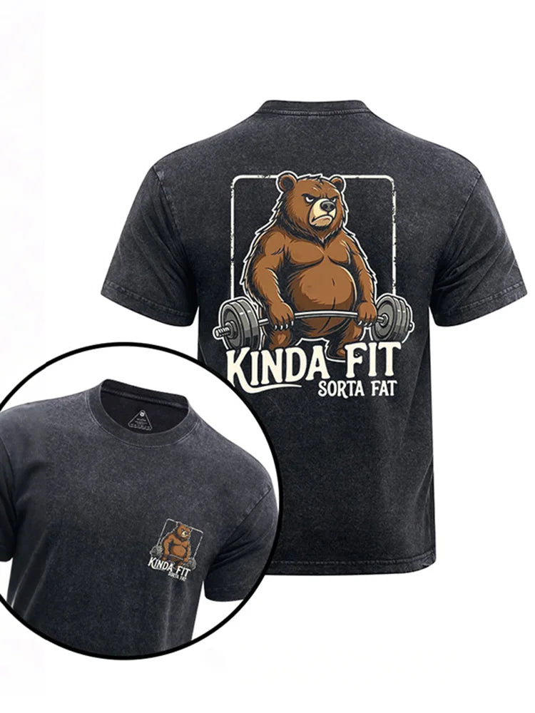 Cardydony Kinda Fit Sorta Fat Printed Washed Gym Shirt