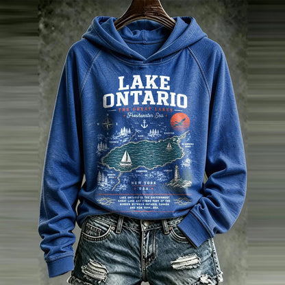 Cardydony Women's Lake Ontario Printed Casual Hoodie