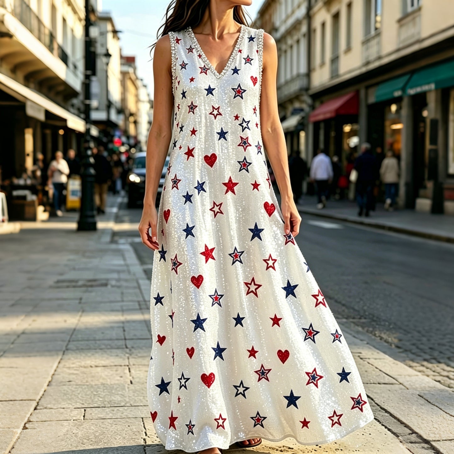 Cardydony Women's Anniversary Independence Day Art Print V Neck Tank Dress