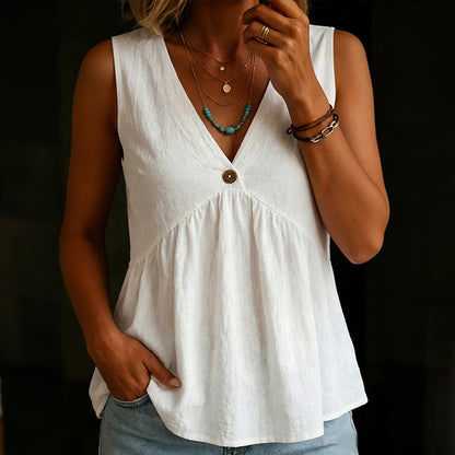 Cardydony Women's Vintage Simple Buttons Cotton Linen Sleeveless Top