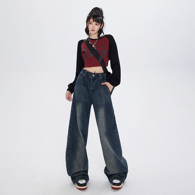 Cardydony Women's Vintage High-Waisted Wide-Leg Jeans with Pocket Detail