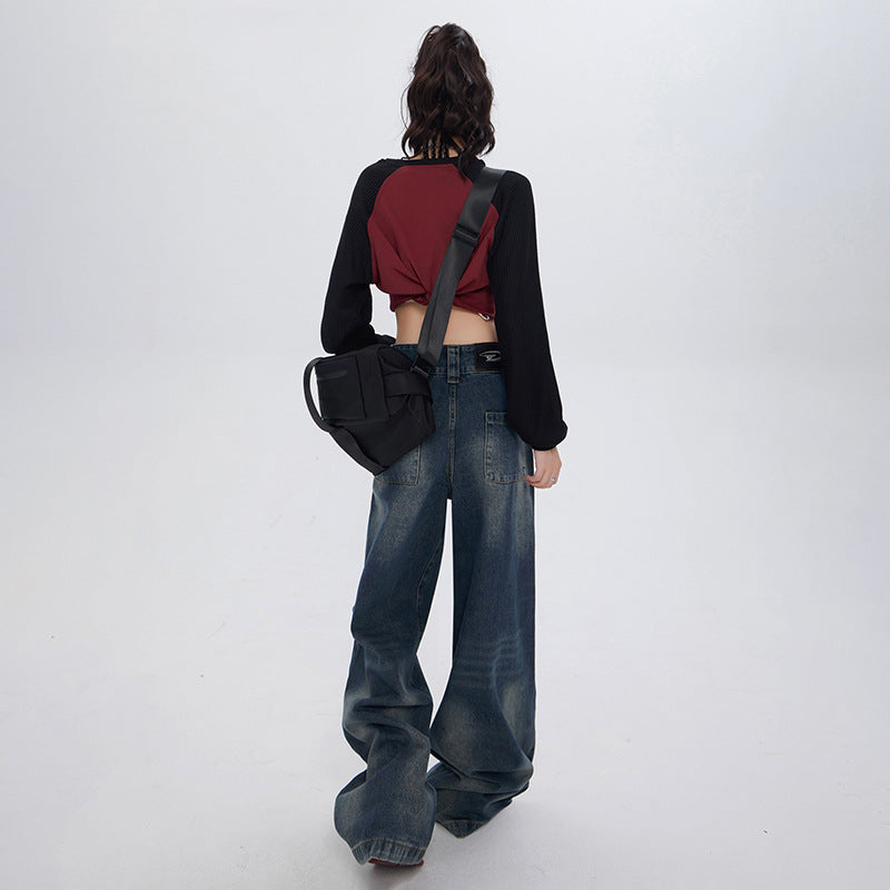 Cardydony Women's Vintage High-Waisted Wide-Leg Jeans with Pocket Detail