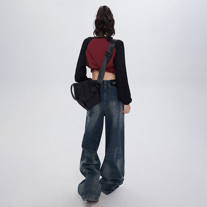 Cardydony Women's Vintage High-Waisted Wide-Leg Jeans with Pocket Detail