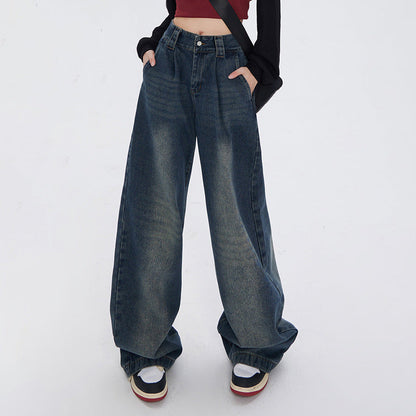 Cardydony Women's Vintage High-Waisted Wide-Leg Jeans with Pocket Detail