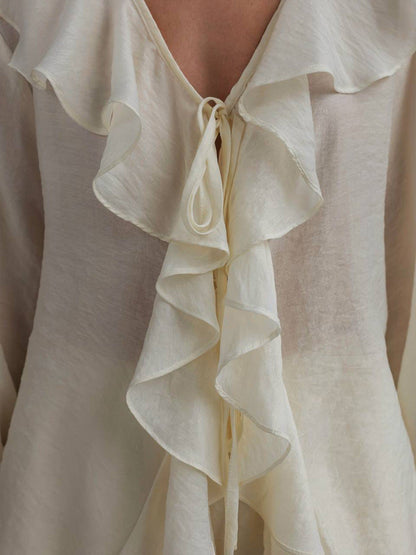Cardydony Women's Tencel Ruffle Shirt and Shorts Set – Flowy Summer Two-Piece Outfit