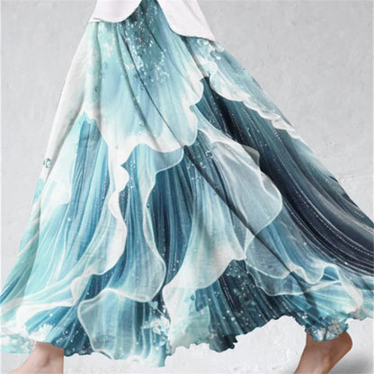 Cardydony Sea Waves Fishtail Inspired Glitter Flowy Wide Skirt