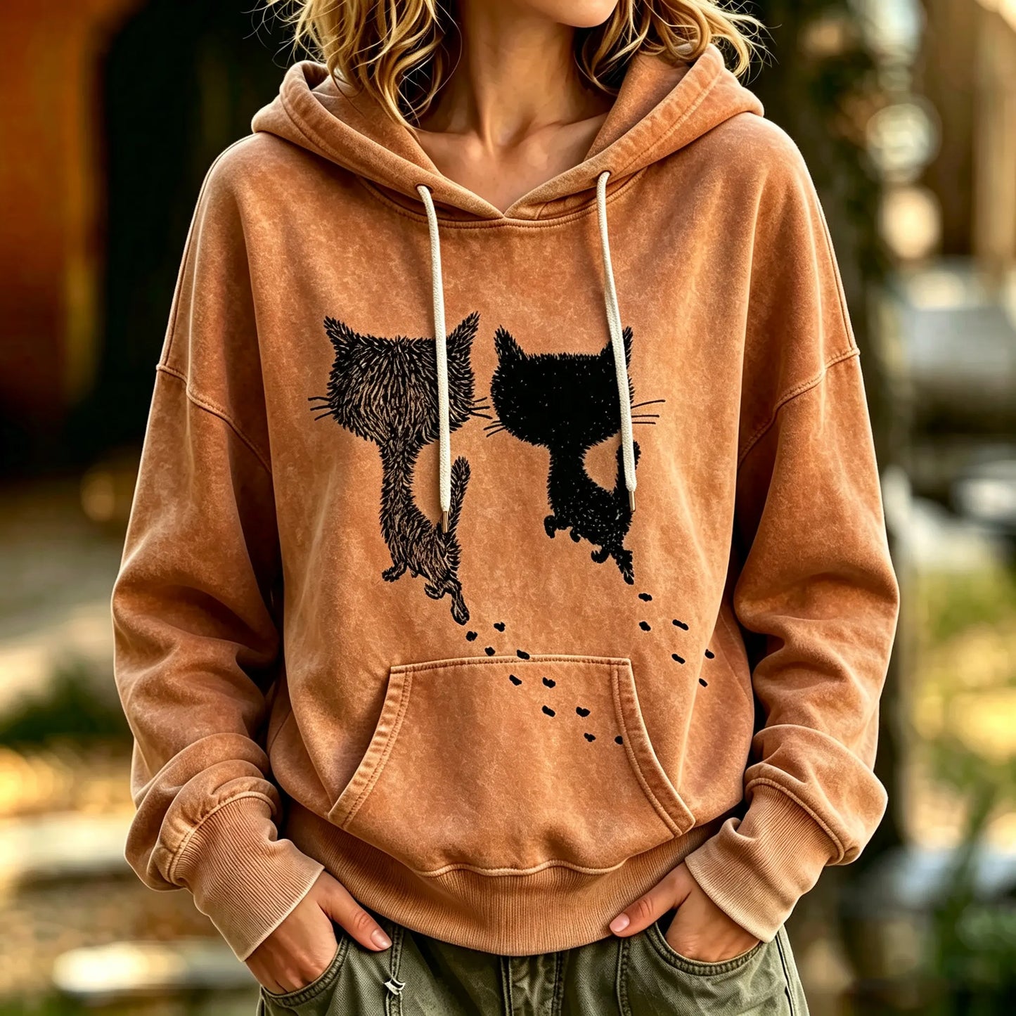 Cardydony Women's Cute Cat Print Casual Hooded Sweatshirt