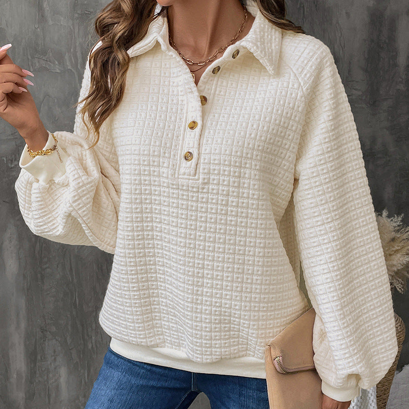 Cardydony Women's Quilted Half-Button Pullover Sweatshirt – Textured Long Sleeve