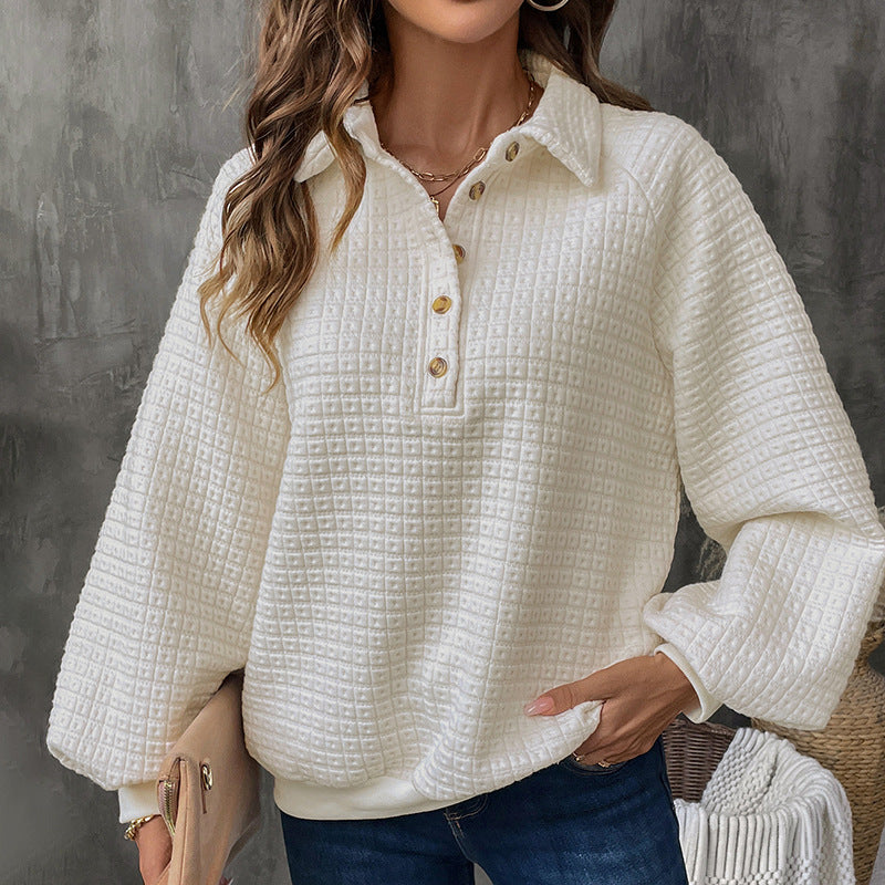 Cardydony Women's Quilted Half-Button Pullover Sweatshirt – Textured Long Sleeve