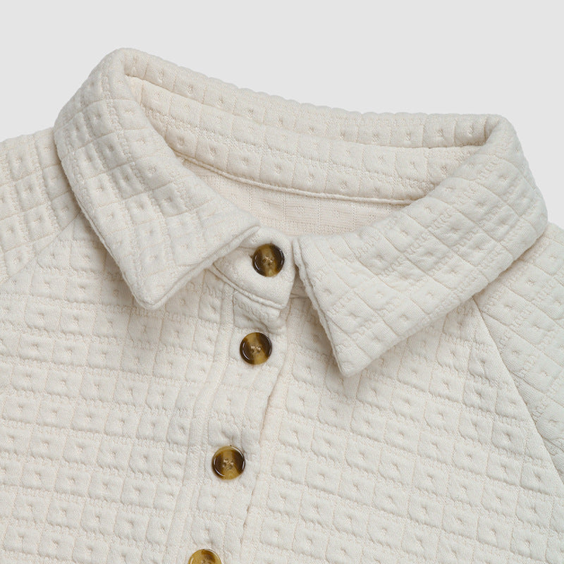 Cardydony Women's Quilted Half-Button Pullover Sweatshirt – Textured Long Sleeve