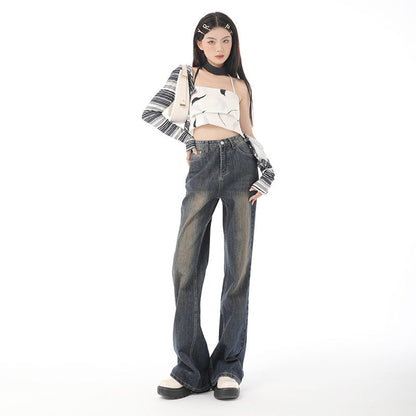 Cardydony Women's Retro High-Waisted Flared Jeans in Vintage Blue