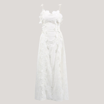 Cardydony Women's Delicate Lace Hook And Lace Up Sides Maxi Dress