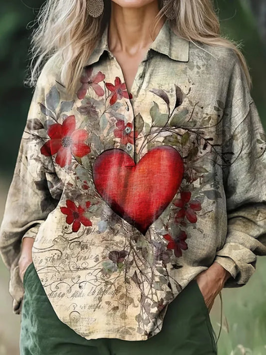 Cardydony Women's Hippie Valentine's Day Heart Print Shirt